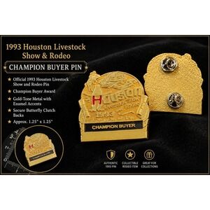 Vintage 1993 Houston Livestock Show and Rodeo Champion Buyer Pin Gold Tone HLSR